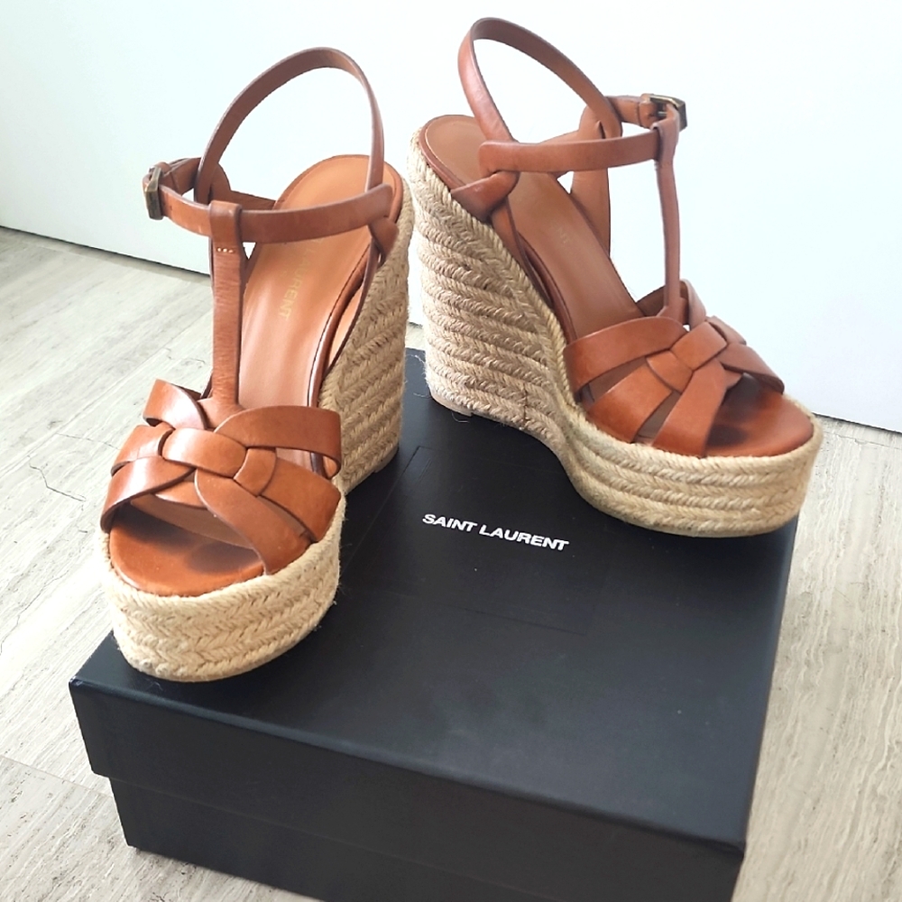 Saint Laurent Tribute Espadrille Wedge Sandals